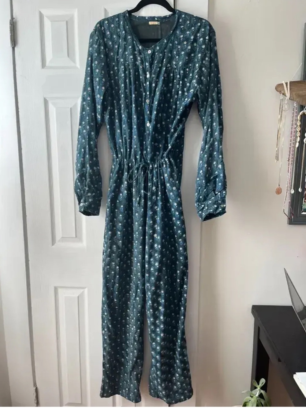 Matta  Pia Dabu Jumpsuit Sleeve Floral Drawstring Waist Dress